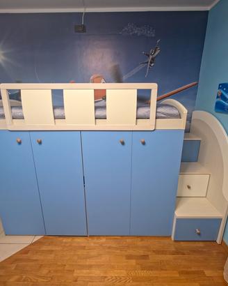 Cabina armadio soppalco letto bambino255/175/95blu