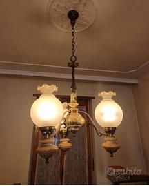 Lampadario Vintage 50/60 in Ceramica e Ottone