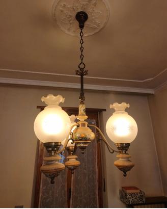 Lampadario Vintage 50/60 in Ceramica e Ottone
