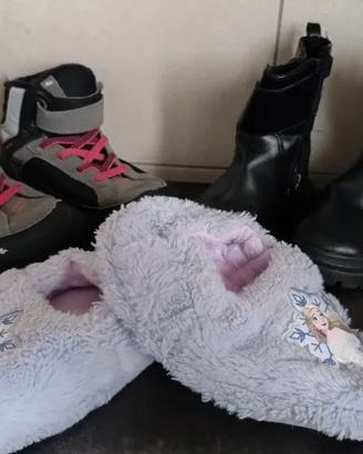 set 3 pezzi scarponcino,pantofola,stivaletto bambi