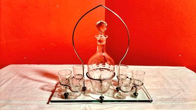 Servizio Liquore Art Decò D'epoca-Vetro e Metallo