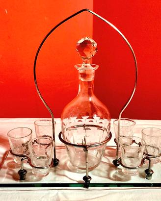 Servizio Liquore Art Decò D'epoca-Vetro e Metallo