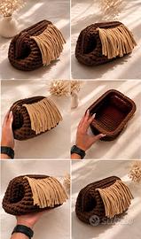 Clutch Lycra Elasticizzata Marrone + frange beige