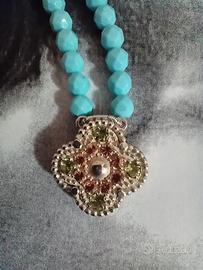 collana arg925  e quadrifoglio con  zaffiri