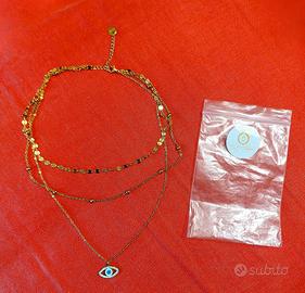 Collana dorata 3 fili con ciondolo Occhio