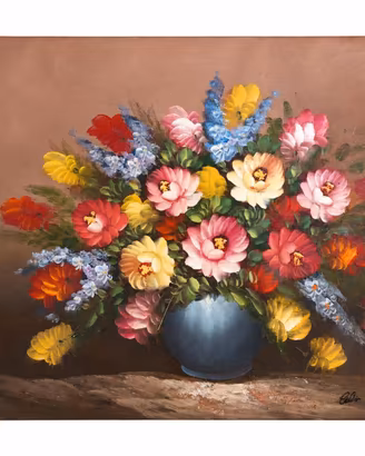 Rose e fiori in vaso blu - olio su tela 50x70