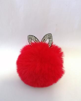 Pompom rosso peloso charm borsa o portachiavi gatt