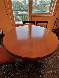 Tavolo rotondo allungabile, 6 sedie, stile vintage