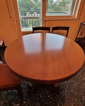 Tavolo rotondo allungabile, 6 sedie, stile vintage
