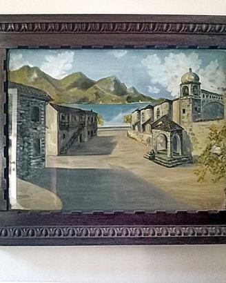 Quadro antico olio su tavola con cornice intagliat