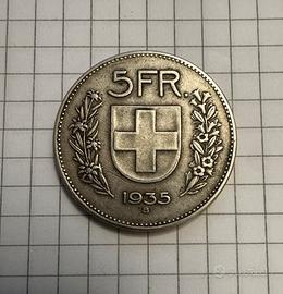 Moneta 5 Franchi Svizzeri 1935 B - Argento