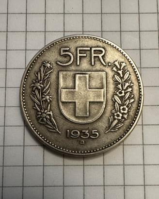 Moneta 5 Franchi Svizzeri 1935 B - Argento