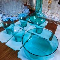 4 bicchieri in vetro turchese tipo tumbler,vintage