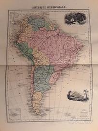 Carta geografica metà Ottocento America del Sud