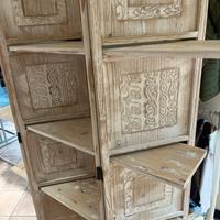 Divisorio/paravento con scaffale legno