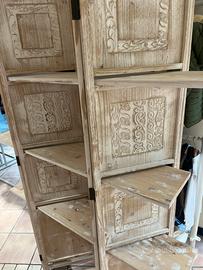 Divisorio/paravento con scaffale legno