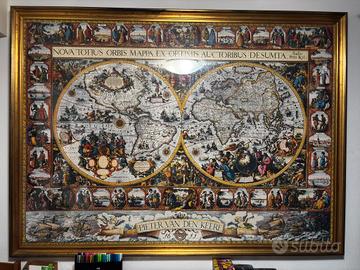 Quadro Raro Puzzle Mappa Antica del Mondo 1611 