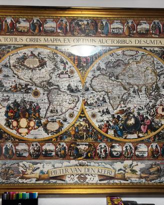 Quadro Raro Puzzle Mappa Antica del Mondo 1611 