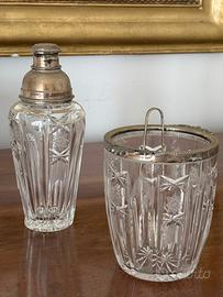 Cestello ghiaccio e shaker vintage in cristallo
