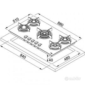 PIANO COTTURA A GAS VETRO CERAMICA 5 FUOCHI FRANKE