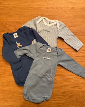 Lotto 3 body Petit Bateau – 9 mesi / 71 cm
