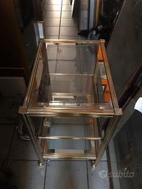 Carrello o tavolino con ruote 3 ripani in ottone