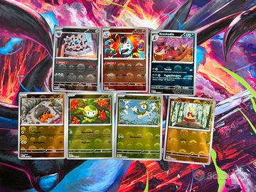 7 carte Pokémon pokeball luce nera e fuoco bianco
