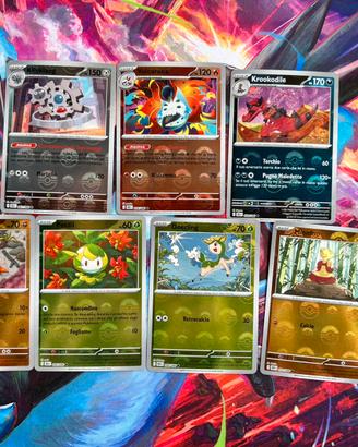 7 carte Pokémon pokeball luce nera e fuoco bianco