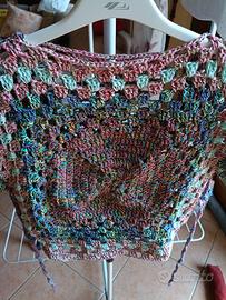 Gilet in cotone lurex lavorazione a uncinetto mult