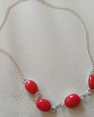 Collana girocollo argento e corallo