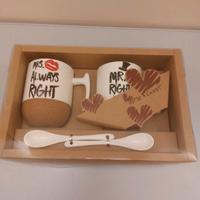 Set mug Mr e Mrs in porcellana e base in sughero