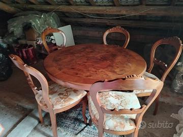Tavolo rotondo in legno stile classico con 6 sedie