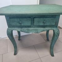Consolle mobile in legno tavolo 2 cassetti verde