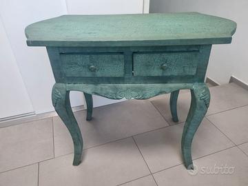 Consolle mobile in legno tavolo 2 cassetti verde