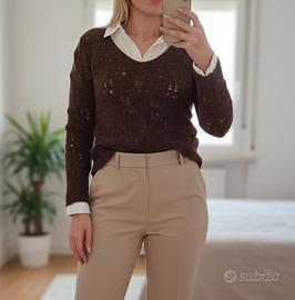 Maglione marrone traforato misto Mohair e Lana