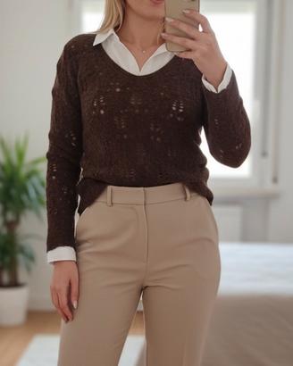Maglione marrone traforato misto Mohair e Lana