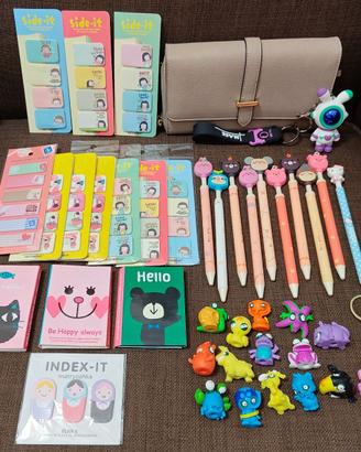 Set SCUOLA Cartoleria Memo Pad Stickers Astuccio