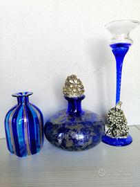 Tris soprammobili blu/argento+portagioie