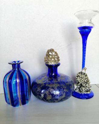 Tris soprammobili blu/argento+portagioie