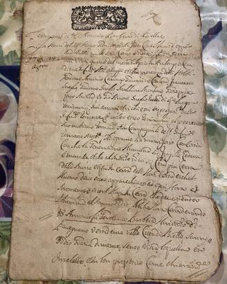 Antico manoscritto agosto 1713sigilli dodici denar