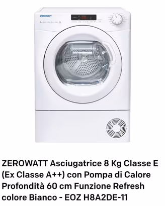 Nuova imballata asciugatrice Zerowatt 8 kg