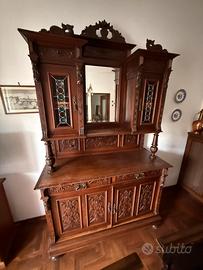 Credenza in legno Liberty/Chippendale con mosaici