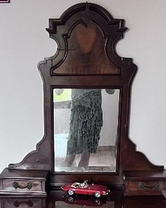 Specchiera anni '50 in noce con 2 cassettini