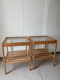 2 tavolini letto vetro e legno Ikea