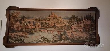 Quadro arazzo antico con cornice in legno