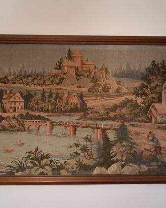 Quadro arazzo antico con cornice in legno