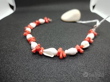 Bracciale ak257, Argento 925, Corallo, Conchiglie