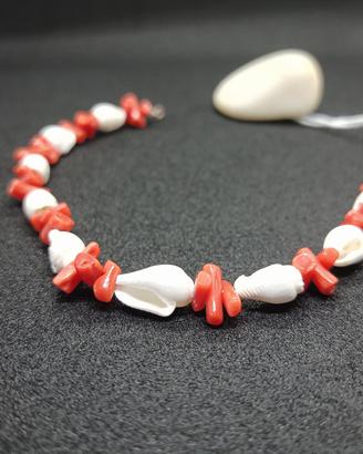 Bracciale ak257, Argento 925, Corallo, Conchiglie
