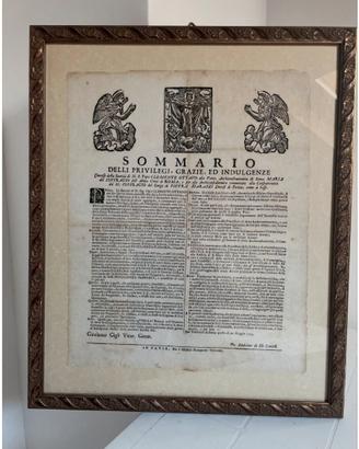 Stampa antica 1723 - Sommario Privilegi