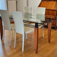 Tavolo pranzo vetro,  ferro e legno - 180 x 90